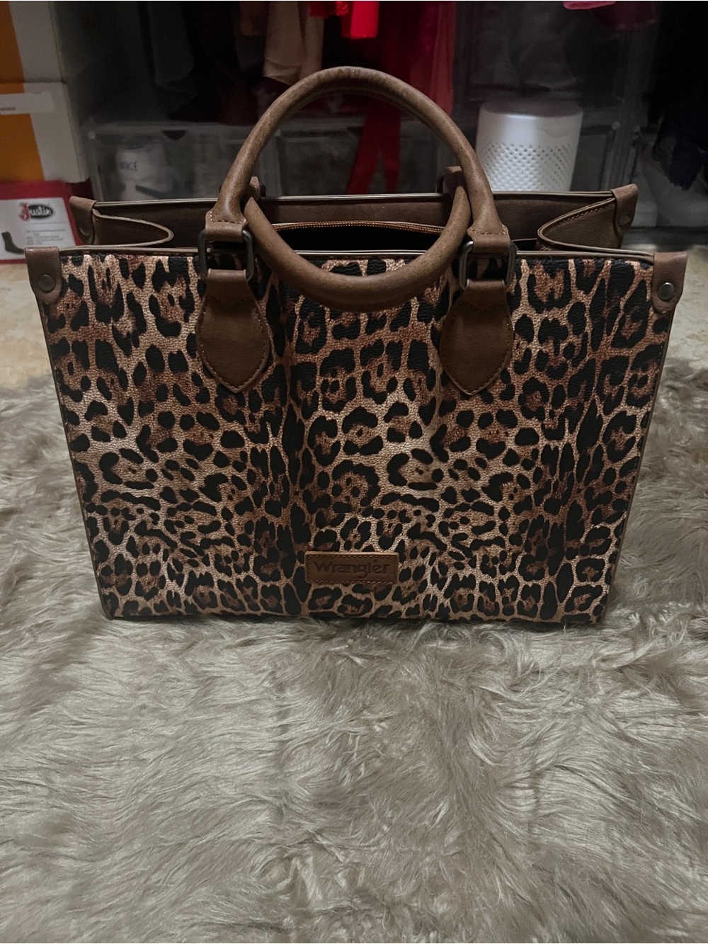 Wrangler Leopard Print Tote in Brown and Black